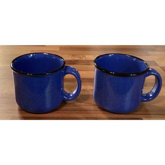 Set of 2 Vintage Marlboro Unlimited Blue Speckled Stoneware Coffee Mug Cup 16 oz - Picture 1 of 11